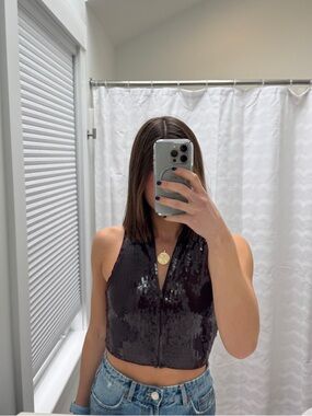 H&M Burgundy Sequin Halter Crop Top